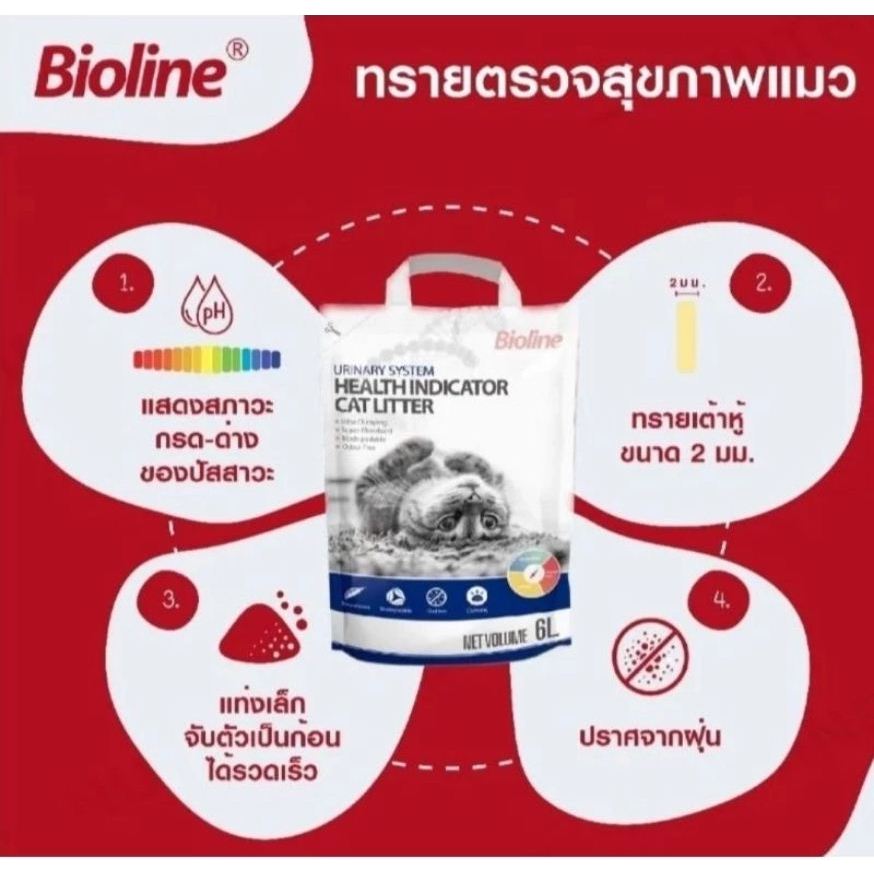 ทรายเต้าหู้ตรวจฉี่ Bioline ตรวจสุขภาพแมว ดูดซับกลิ่นดี จับก้อนเร็ว(6L.)