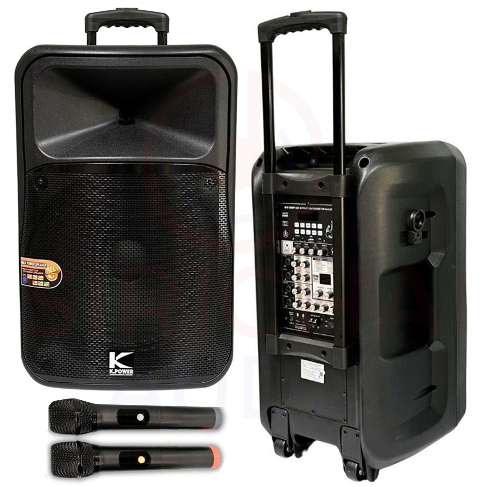 ลำโพงล้อลาก15นิ้ว K.POWER รุ่น B15DSP ไมค์ลอยคู่ ปรับได้36ความถี่ บลูทูธ ตู้ลำโพงอเนกประสงค์500วัตต์