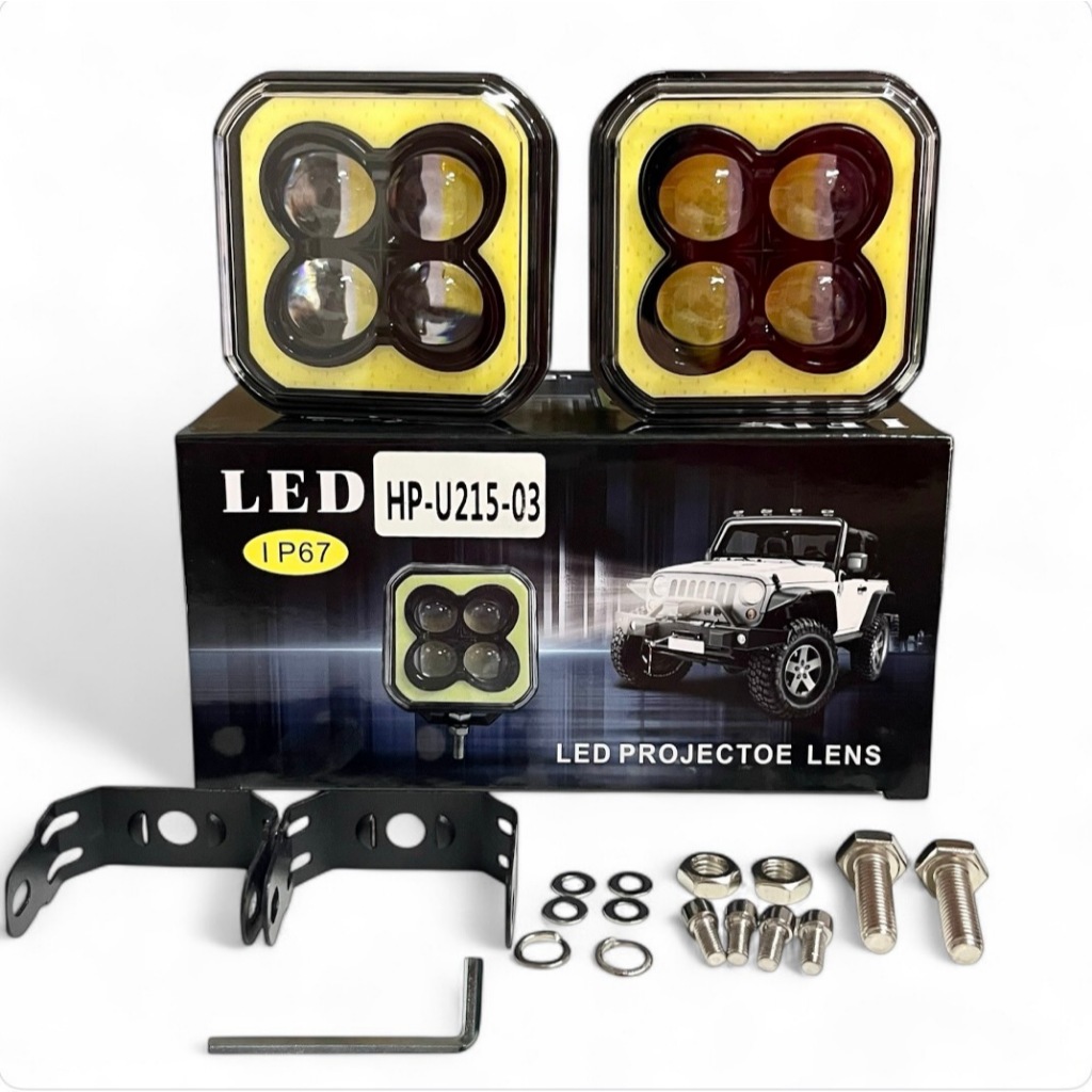NEW ไฟสปอร์ตไลท์ LED แสงพุ่งไกล 40W (1คู่) (สีขาว+เหลือง) รถยนต์/มอเตอร์ไซค์ 4D SPOT BEAM US 12V-24V