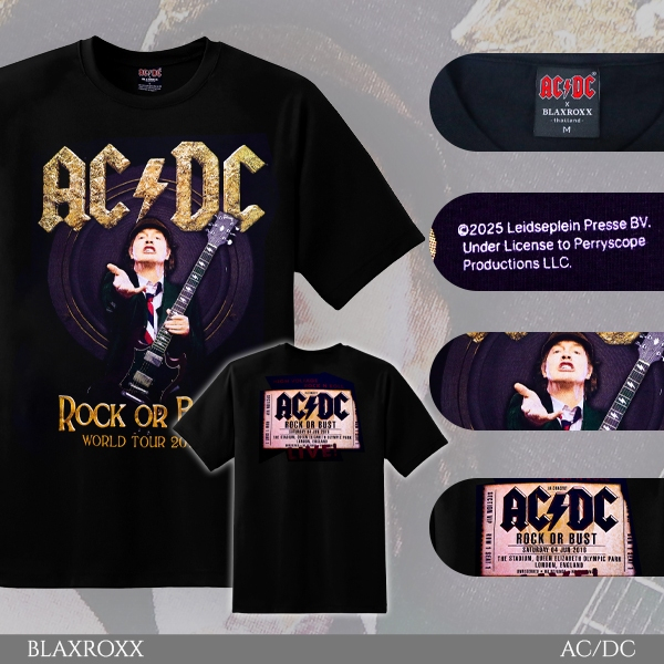 BLAXROXX | AC/DC® | [ACDC0033] | เสื้อยืดคอกลม แขนสั้น | งานสีกัด Discharge Ink | Cotton100%