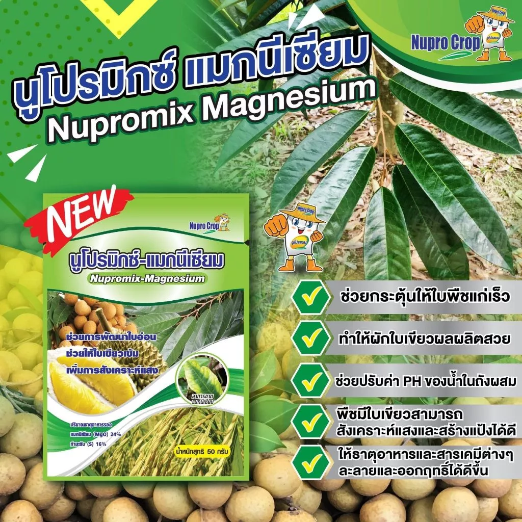 นูโปรมิกซ์-แมกนีเซียม ( MgO )( 50g ) สูตรเข้มข้น คีเลท ( EDTA ) เร่งเขียว ใบเขียวเข้ม ต้นแข็งแรง