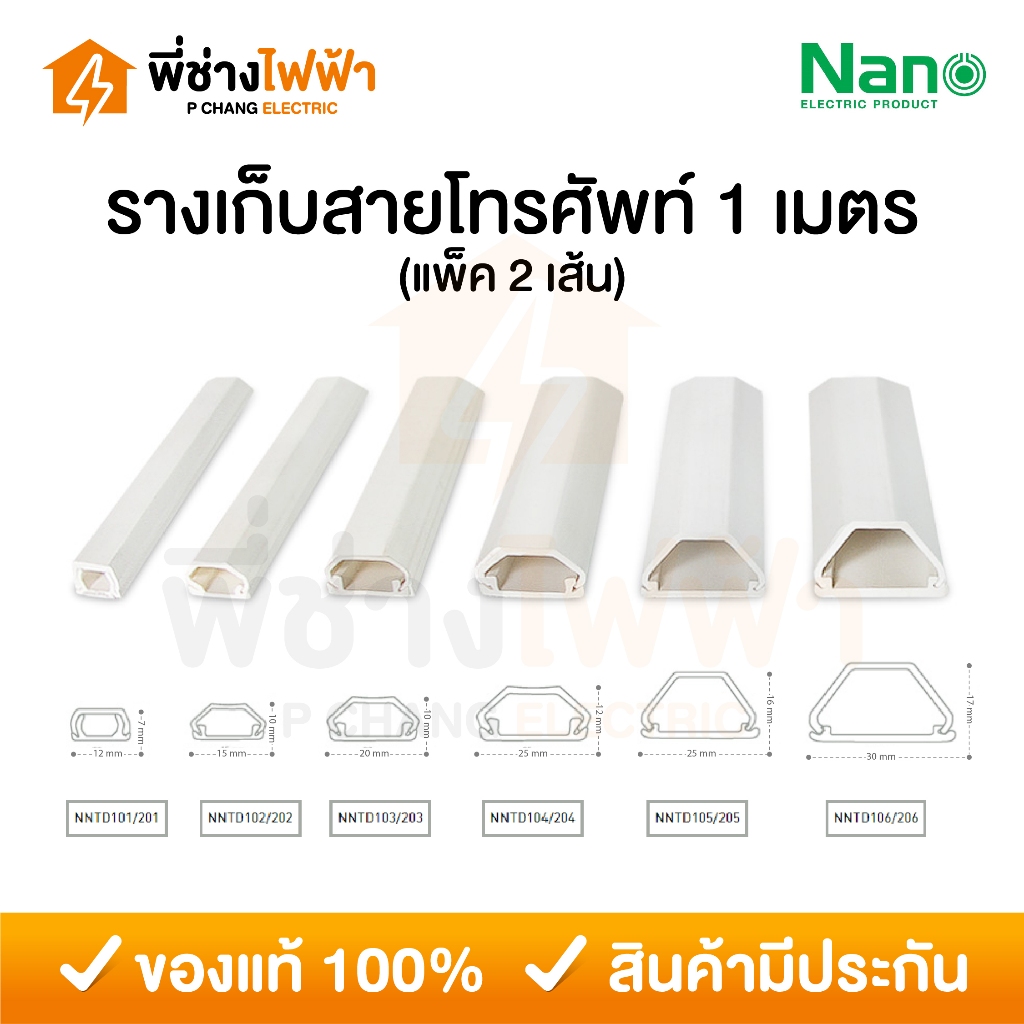 (1เมตร แพ็คคู่) Nano รางเก็บสายโทรศัพท์ มีเทปกาวในตัว รางเก็บสายไฟสีขาว รางร้อยสายไฟนาโน ทรงคางหมู รุ่น NNTD
