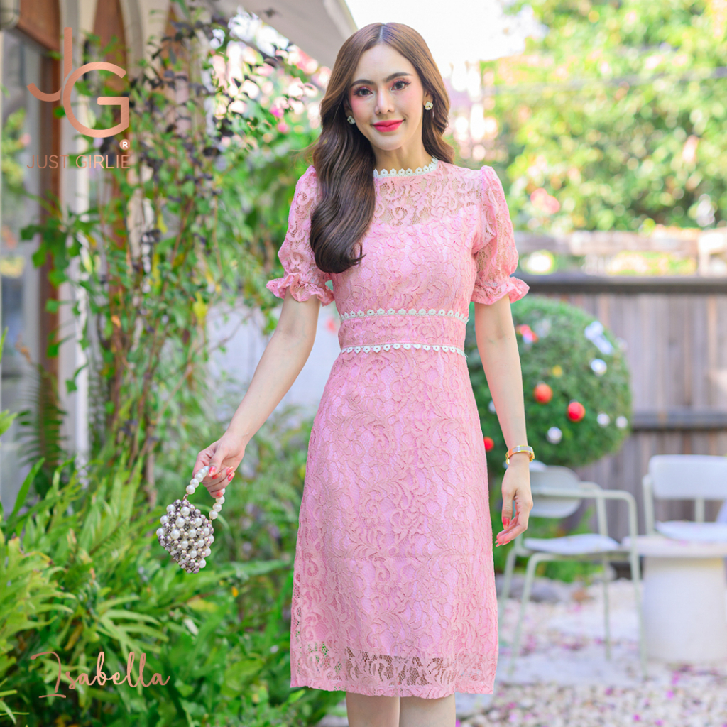 💕Isabella dress💕เดรสลูกไม้ ชุดลูกไม้ออกงาน ทรงสวย ดีไซน์ซีทรู ราคาถูก มีไซส์ S M L