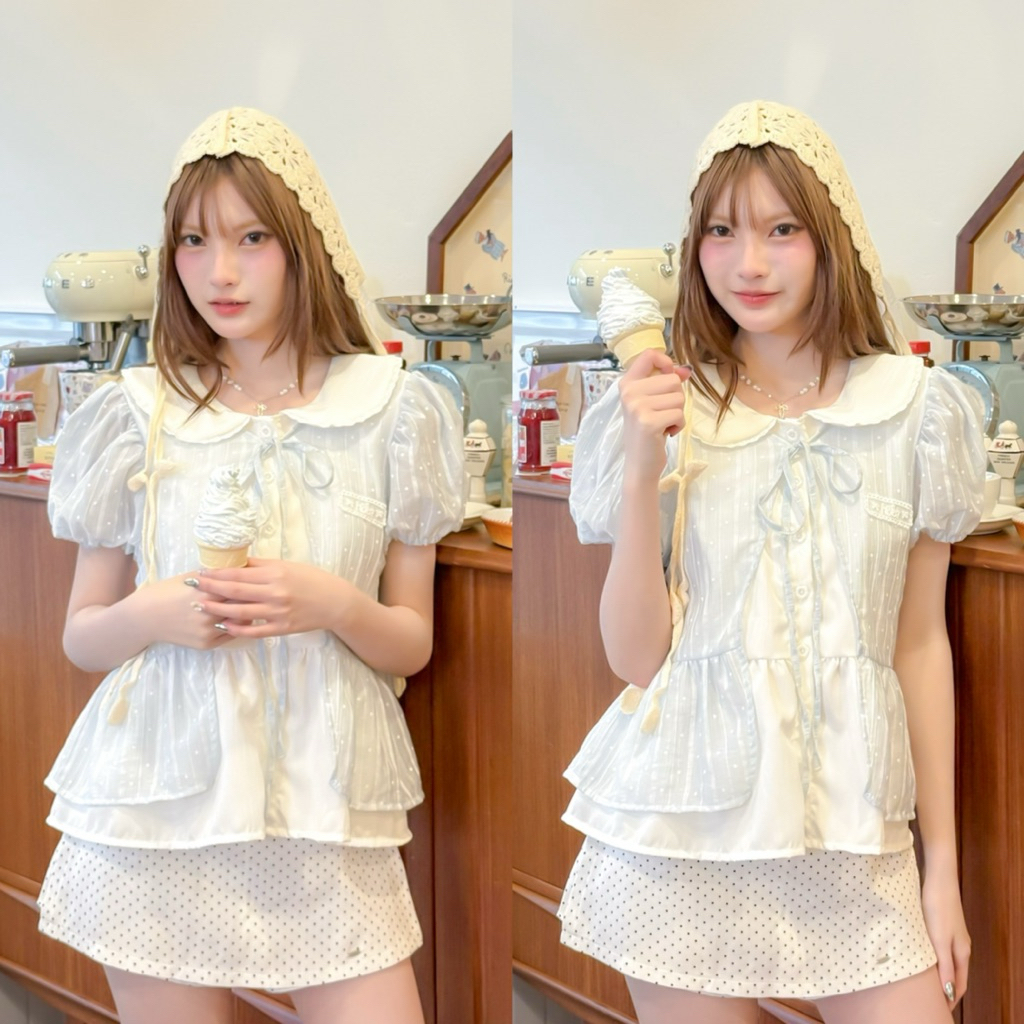 RIKA น้องไดฟูกุ เสื้อคอบัวสองเลเยอร์(แยกชิ้นไม่ได้)