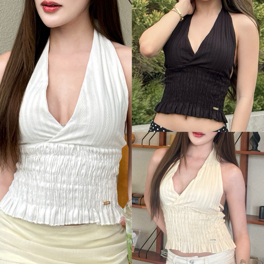 Charming Top✨(SR25) เสื้อผูกคอสม็อคเอว siristylebkk