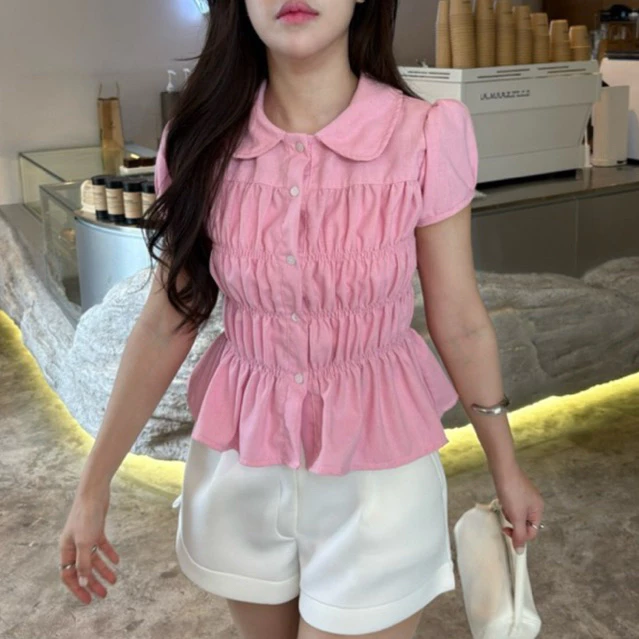 เสื้อแขนตุ๊กตาคอบัว กระดุมหน้า ผ้าฝ้าย thumbnail 6