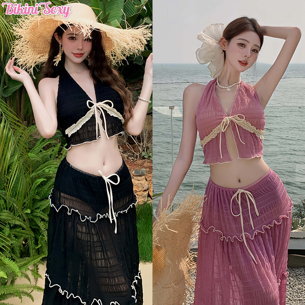 BikiniSexy 🩱🩱ชุดว่ายน้ำแฟชั่นเซ็กซี่คอวีลึก ส่งไวจากไทย ชุดว่ายน้ำแฟชั่น เซ็กซี่ชุดไปทะเล กระโปรงยาว