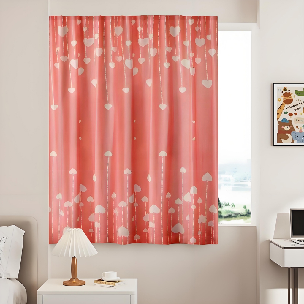 ผ้าม่าน 1 ชั้น ม่าน ผ้าม่านตีนตุ๊กแก ผ้ากั้นห้อง ลายการ์ตูน สไตล์มินิมอล ไม่ต้องเจาะผนัง - 2