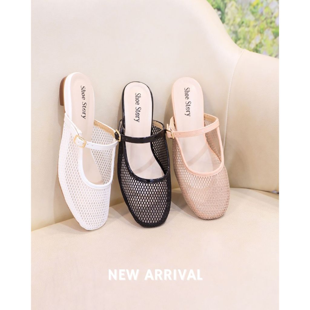 Shoe Story : รุ่น Mary Jane Summer Groove รองเท้าผู้หญิง ส้นแบน เปิดส้น ทรงแมรี่เจน ผ้าตาข่าย