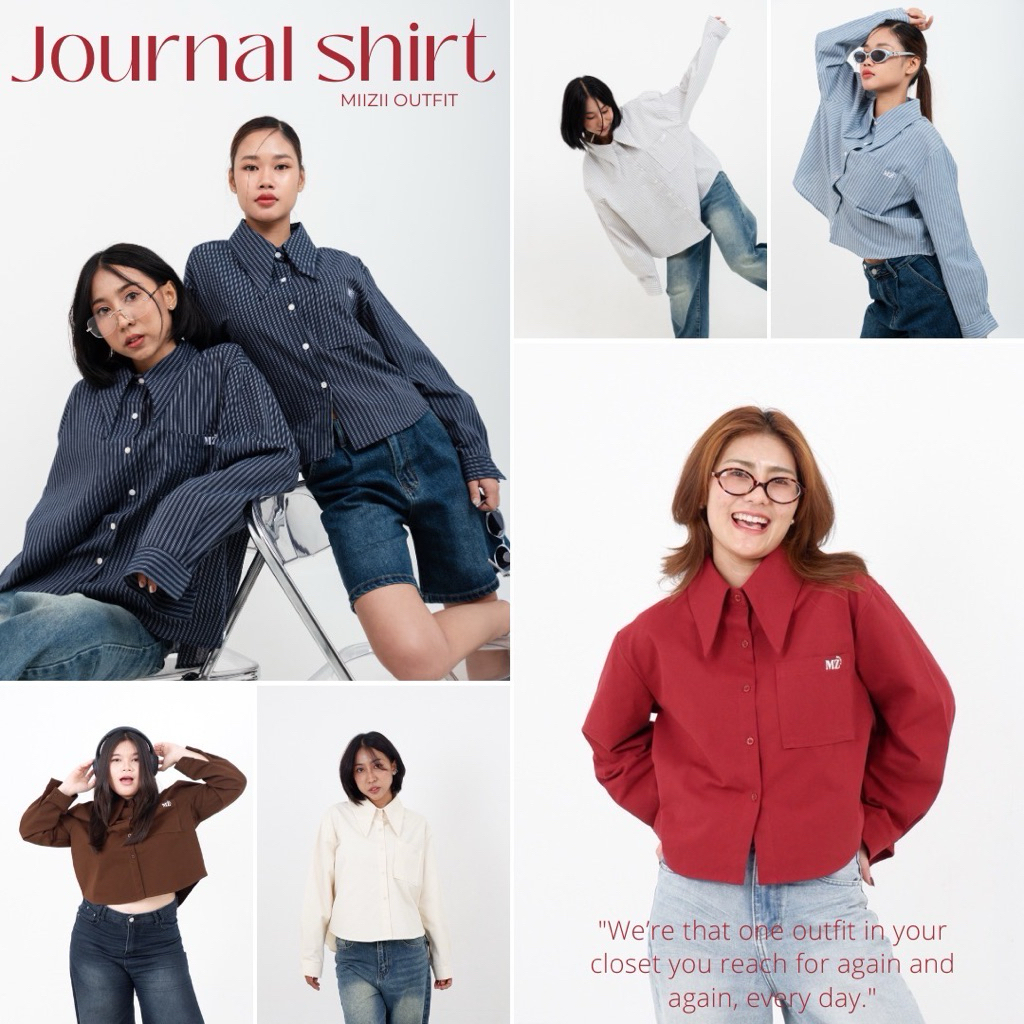 Z003 Journal Shirt เสื้อเชิ้ตลายทาง เนื้อผ้า Cotton แมทง่ายทุกโอกาส | MIIZII OUTFIT