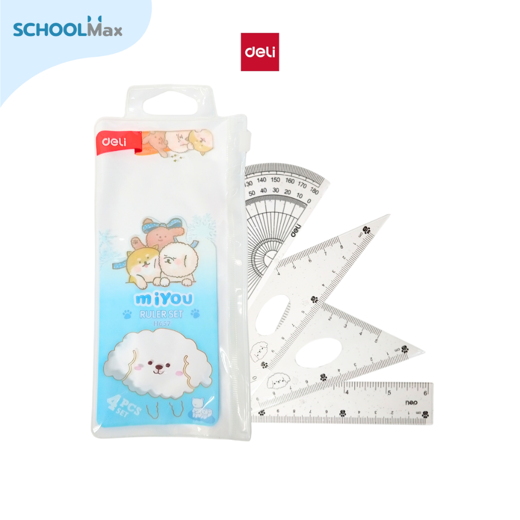 Deli ชุดเรขาคณิต 4 ชิ้น 15cm.(2สี) No.H657