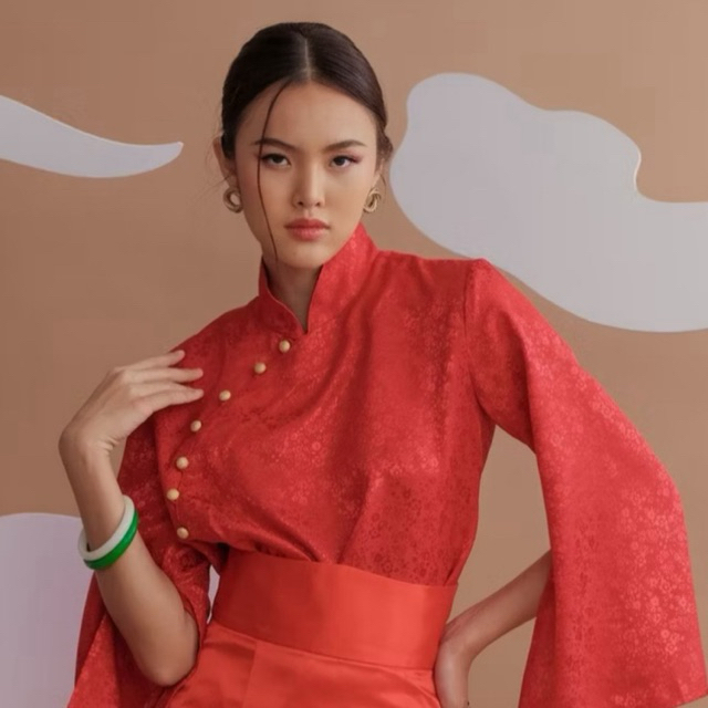 (JUN) CNY Qipao Shirt เสื้อกี่เพ้าคอจีน สีแดงสด