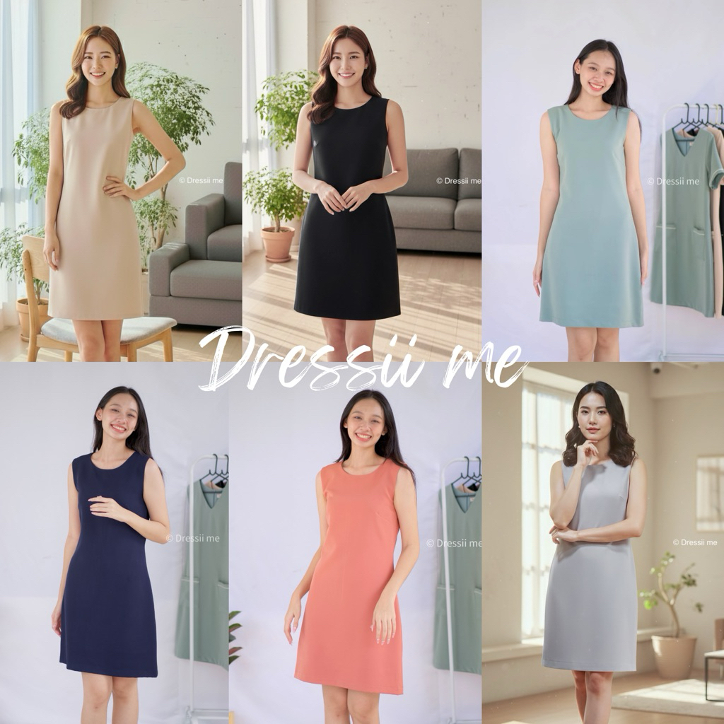 Dressii me : ใหม่! Pixee A Dress - ชุดเดรส ทรง A  แขนกุด มีหลายสี ( XS - XXL )
