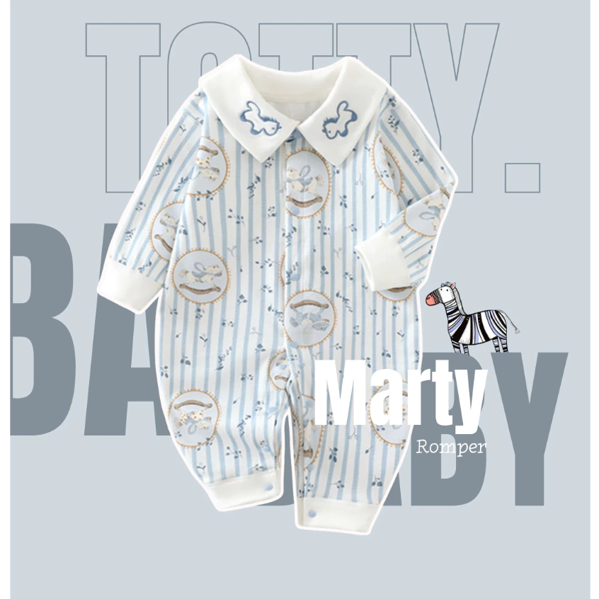 totty.apparel ชุดบอดี้สูทเด็กแรกเกิด ชุดนอนเด็กอ่อนสีฟ้าอ่อน แขนยาวขายาว รุ่น Marty (0203)