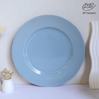 [ลดสูงสุด 80%] NP Ceramic จานเซรามิค จานอาหาร สีฟ้ามีลายขอบเส้น พรีเมี่ยมสวยหรู ใช้จัดโต๊ะอาหาร