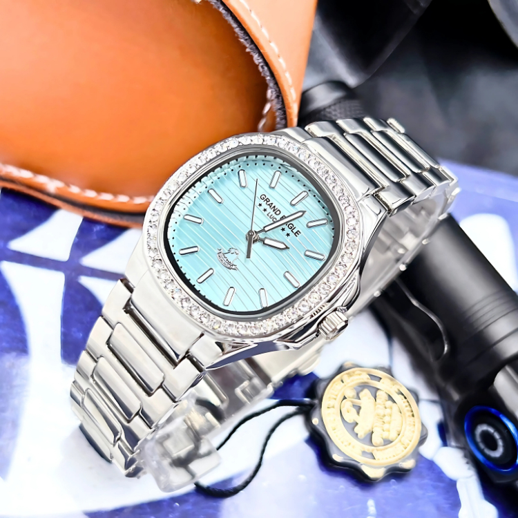 Grand eagle#GE155L นาฬิกาข้อมือผู้หญิงสายเลส ดีไซน์ขอบประดับเพชร หน้าปัด32มิล กันน้ำได้100% ทรงสวย