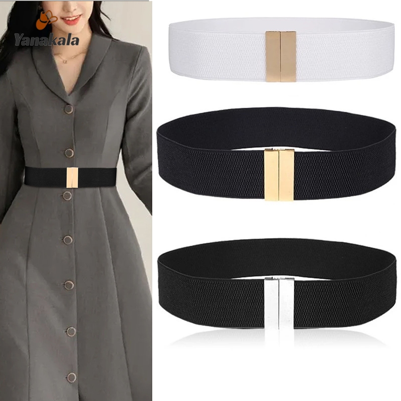 ส่งเร็ว🚚เข็มขัดยางยืดกว้างสำหรับผู้หญิง ชุดเอว สายรัดยืดปรับหัวเข็มขัดโลหะสลิมฟิตสําหรับเดรสสํานักงาน/ปาร์ตี้-Yanakala