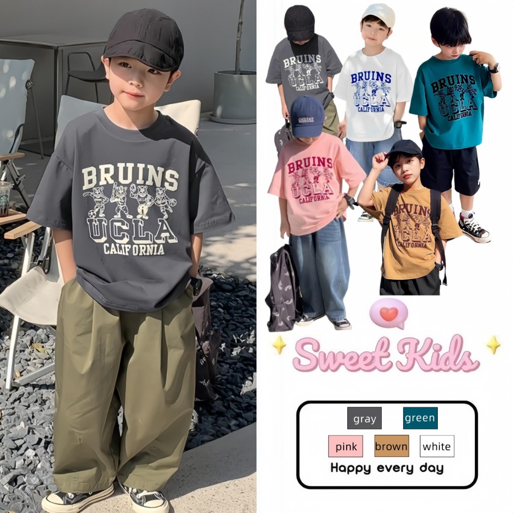 SweetKids พร้อมส่งจากกทม เสื้อแขนสั้นเด็กชาย เสื้อยืดคอกลมลำลอง แฟชั่นหล่อๆ ทรงหลวมใส่สบาย ฤดูร้อน