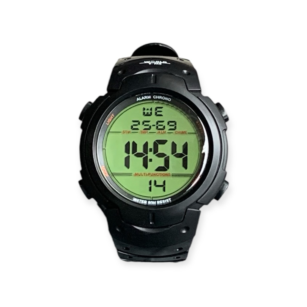 World time  นาฬิกาข้อมือผู้ชาย สายเรซิ่น สีดำ ใส่ดำน้ำว่ายน้ำ พร้อมประกัน 1 ปีเต็ม