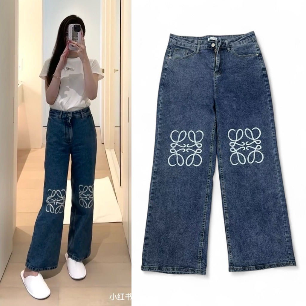 /MN/ กางเกงยีนส์สาวอวบงานนำเข้า Loewe Anagram Baggy Jeans ทรงขากระบอก เก็บทรงสวย ใส่สบาย #กางเกงไซส์