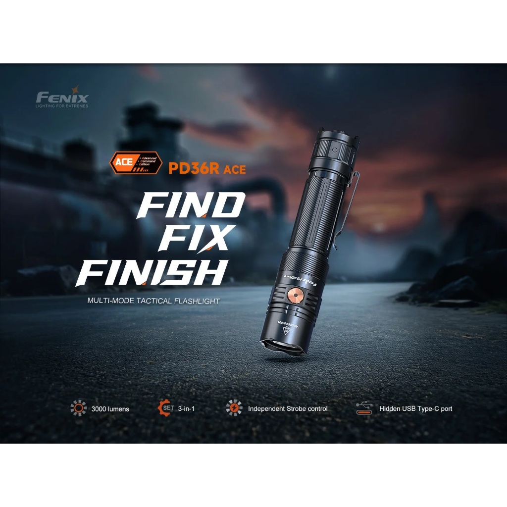 ไฟฉาย FENIX PD36R ACE สว่าง 3000 LUMENS ส่องไกล 415 เมตร