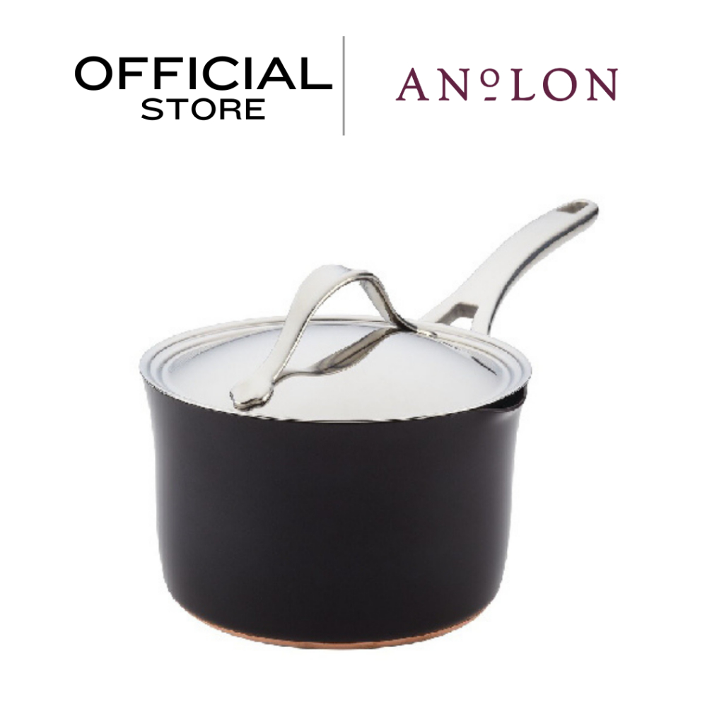 ANOLON NOUVELLE LUXE ONYX หม้อด้ามพร้อมฝาขนาด 21CM / 3.3L / 3.5QT SAUCEPAN W/SPOUTS (83880-T)