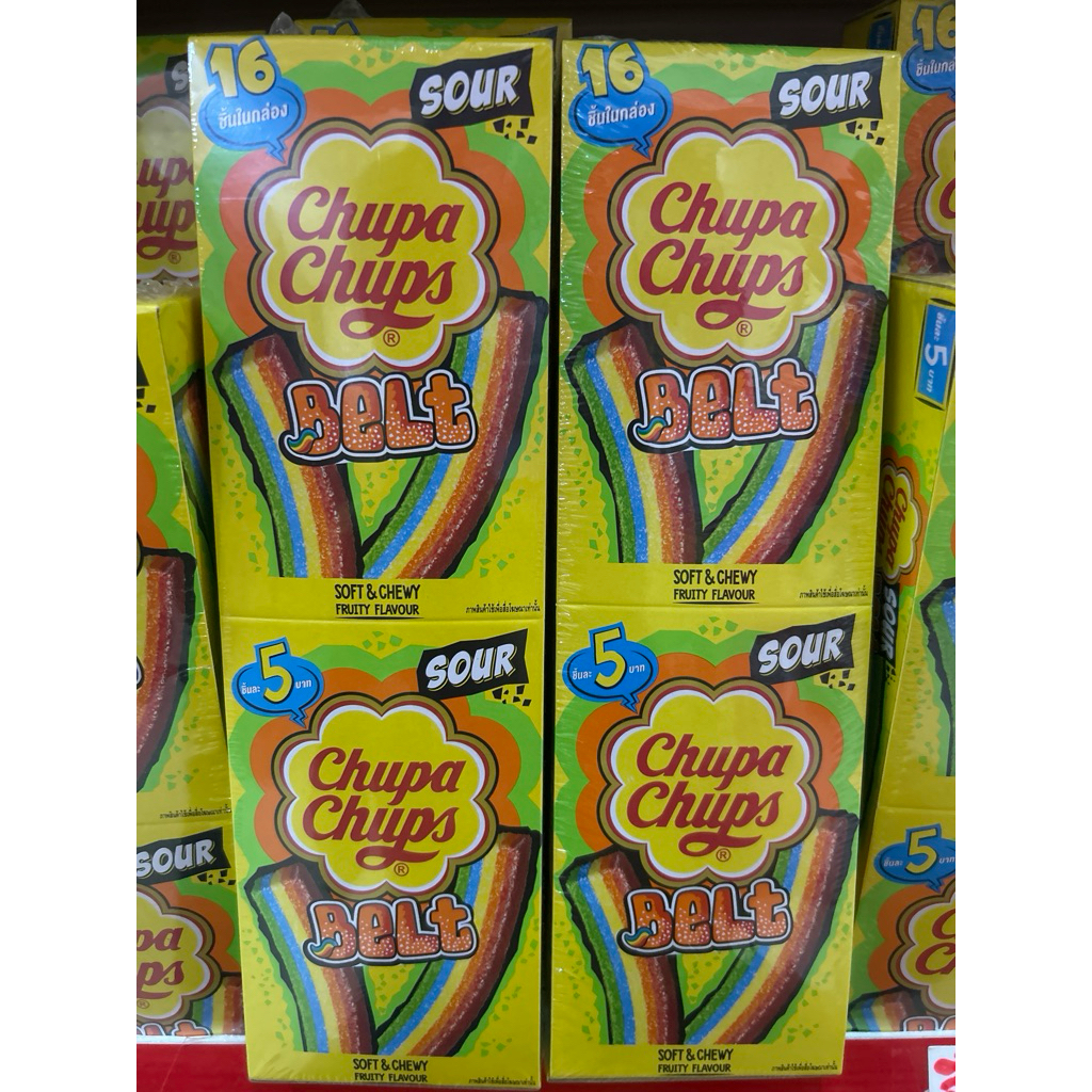 chupa chupa sour belt จูปาจุ๊ปส์ ซาว์ส เบลส์ เยลลี่กัมมี่ เข็มขัด รสผลไม้รวม 1กล่อง 16ชิ้น x10กรัม