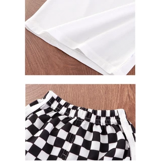 เสื้อสีดำ ชุดลำลองเด็ก ลายสก๊อต ผ้านิ่ม ใส่สบาย พร้อมส่ง #13119