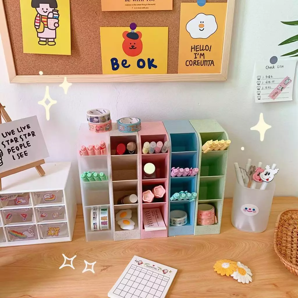 INS - กล่องใส่ปากกา กล่องเก็บเครื่องเขียน ชั้นวางปากกา พลาสติก 4 ช่อง ใช้งานง่าย DIY080