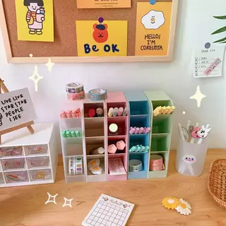INS - กล่องใส่ปากกา กล่องเก็บเครื่องเขียน ชั้นวางปากกา พลาสติก 4 ช่อง ใช้งานง่าย DIY080