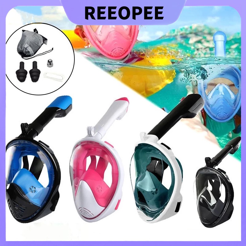หน้ากากดำน้ำเต็มหน้าดำน้ำชุดป้องกันการรั่วซึมง่ายหายใจผู้ใหญ่เด็กดำน้ำแว่นตา