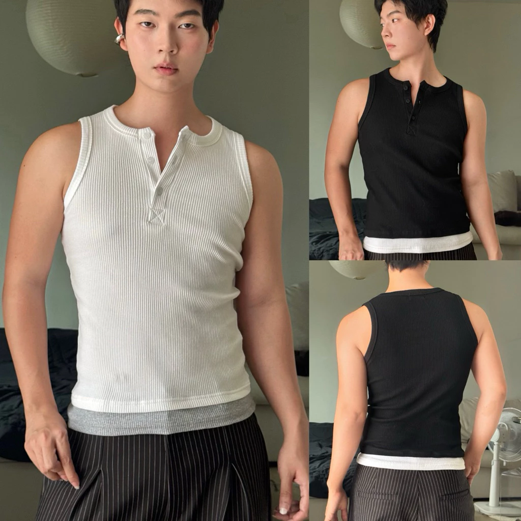 V tank top เสื้อกล้ามดีเทลคอแหวก ผ้าพรีเมี่ยมแบรนด์ Cozyvibe