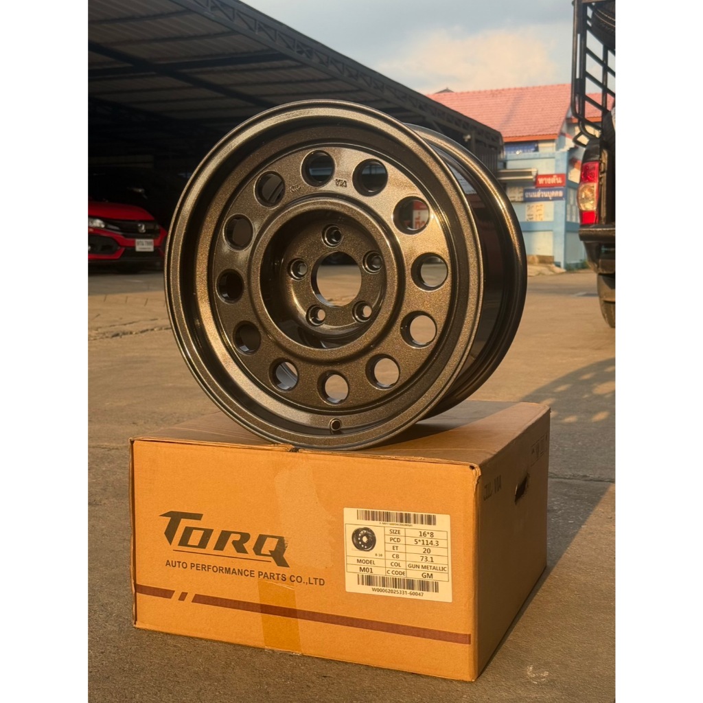 ล้อจ่าอ๊อด (JAOS) จากแบรนด์ TORQ ขอบ 16 กว้าง 8 นิ้ว ออฟ+20 สี GUN (กันเงา) ราคาต่อวง แถมฟรีจุ๊บเหล็