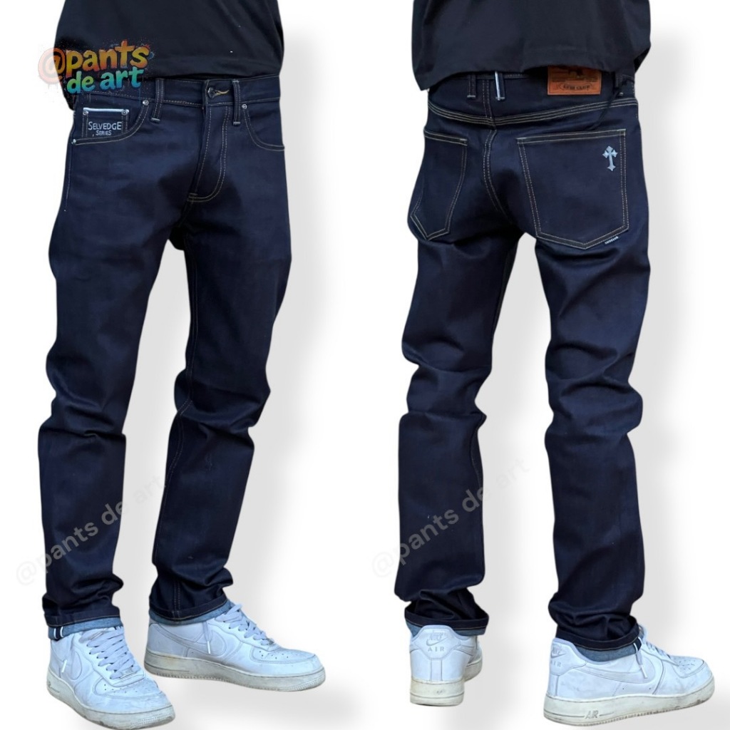 Jean-Denim กางเกงยีนส์ชาย ผ้าดิบริมแดง ปักลายกางเขน ทรงกระบอกเล็ก ผ้างานดีมากค่ะ ได้ไปไม่ผิดหวัง พร้อมส่งจ้า🙏🏻