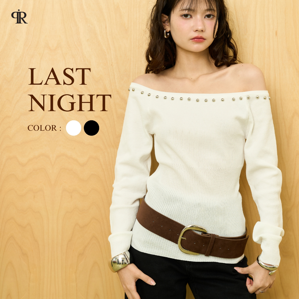 Panchitar Last Night – เสื้อไหมพรมปาดไหล ดีเทลหมุดเหล็กเรียงเป็นแถว