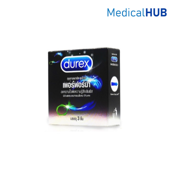 Durex Performa Condom ดูเร็กซ์ เพอร์ฟอร์มา ถุงยางอนามัย ขนาด 52.5 มม. ผิวเรียบ จำนวน 1 กล่อง บรรจุ 3 ชิ้น 13413