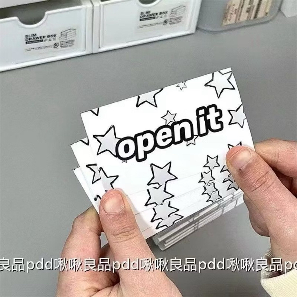 (new)พร้อมส่ง!สติกเกอร์ซีล แพคการ์ด 20ชิ้น ลายดาวสีดำ open it น่ารักมาก แปะพัสดุ – โปรปัง