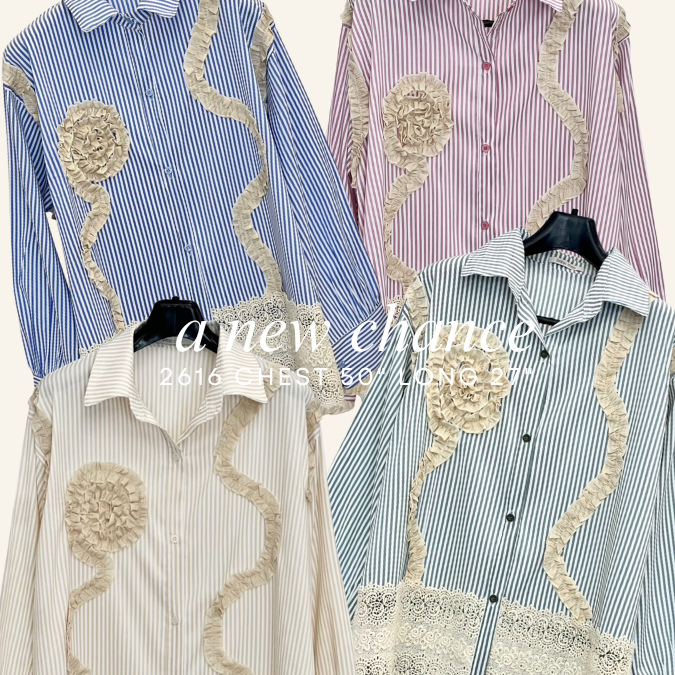 อก50เสื้อเชิ้ตแขนยาวลายริ้วแต่งกุหลาบลูกไม้ดีเทลคือเริ่ดดดสุดดดแมทช์ง่ายยสาวๆต้องชอบค่าา2616