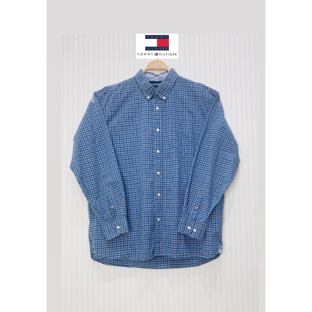 เสื้อเชิ้ตลายสก๊อตน้ำเงิน TOMMY HILFIGER แท้ 💯 (มือสอง-ใหม่เทียบมือ 1)