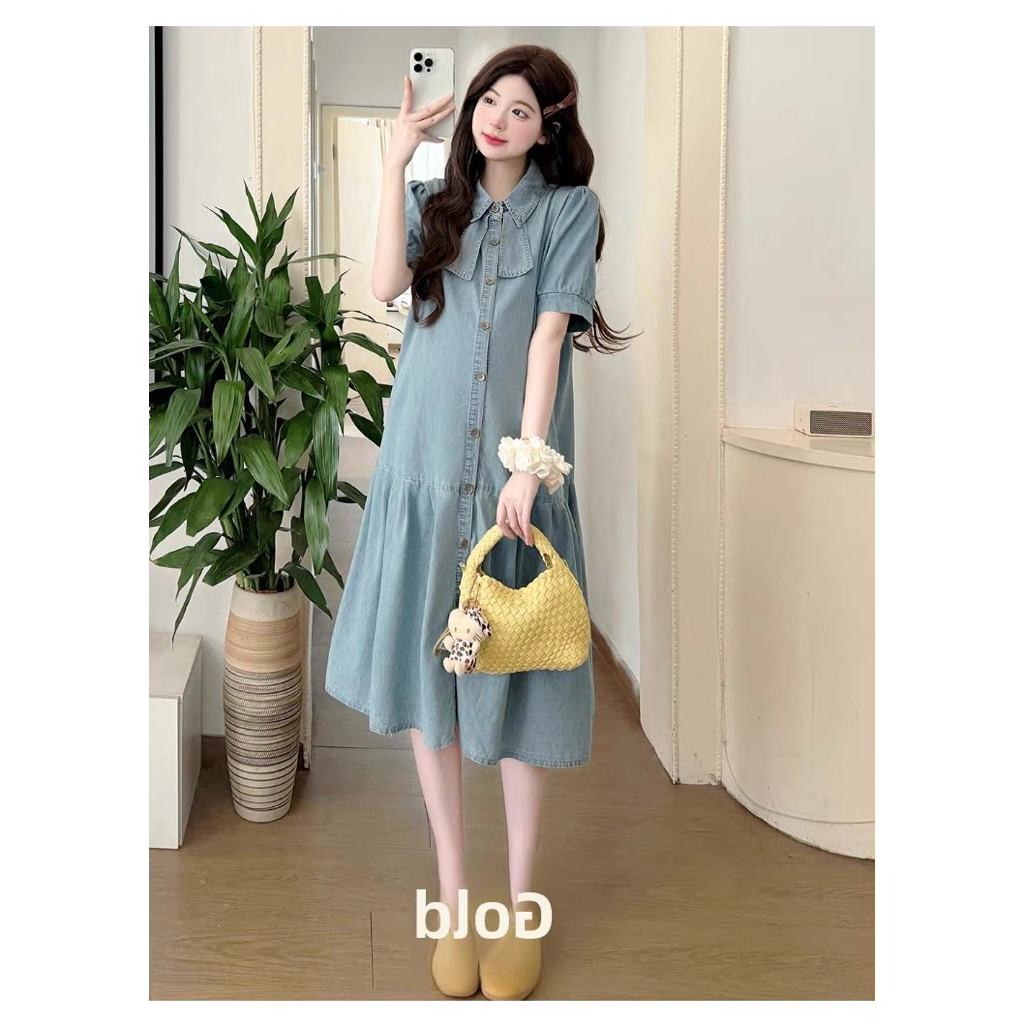 ชุดคลุมท้องแฟชั่นผ้ายีนส์นิ่มใส่สบาย กระดุมจริง แบบน่ารัก - รูปที่ 3