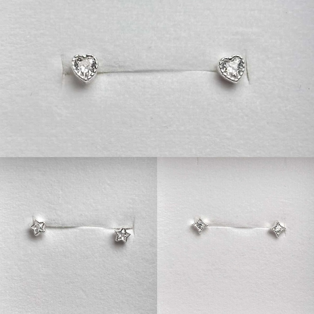 winterwinter silver925 : ต่างหูเงินแท้ ประดับเพชร cz หัวใจดาว ไซส์จิ๋ว ( 3mm )