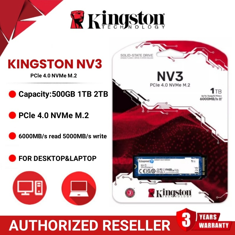 Kingston NV3 500GB|1TB|2TB M.2 2280 PCIe 4.0x4 NVME ssd Solid State Drive ภายในสําหรับแล็ปท็อป