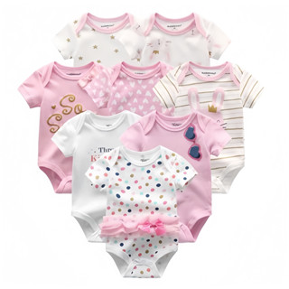 [100% ใหม่]【3pcs】ชุดจั๊มสูทรอมเปอร์ ผ้าฝ้าย ลายการ์ตูนน่ารัก…