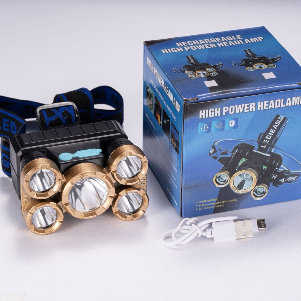 ไฟฉายคาดศีรษะ 5 หัวโคมไฟ LED + สายคาดศรีษะ (แสงไฟสีขาว)