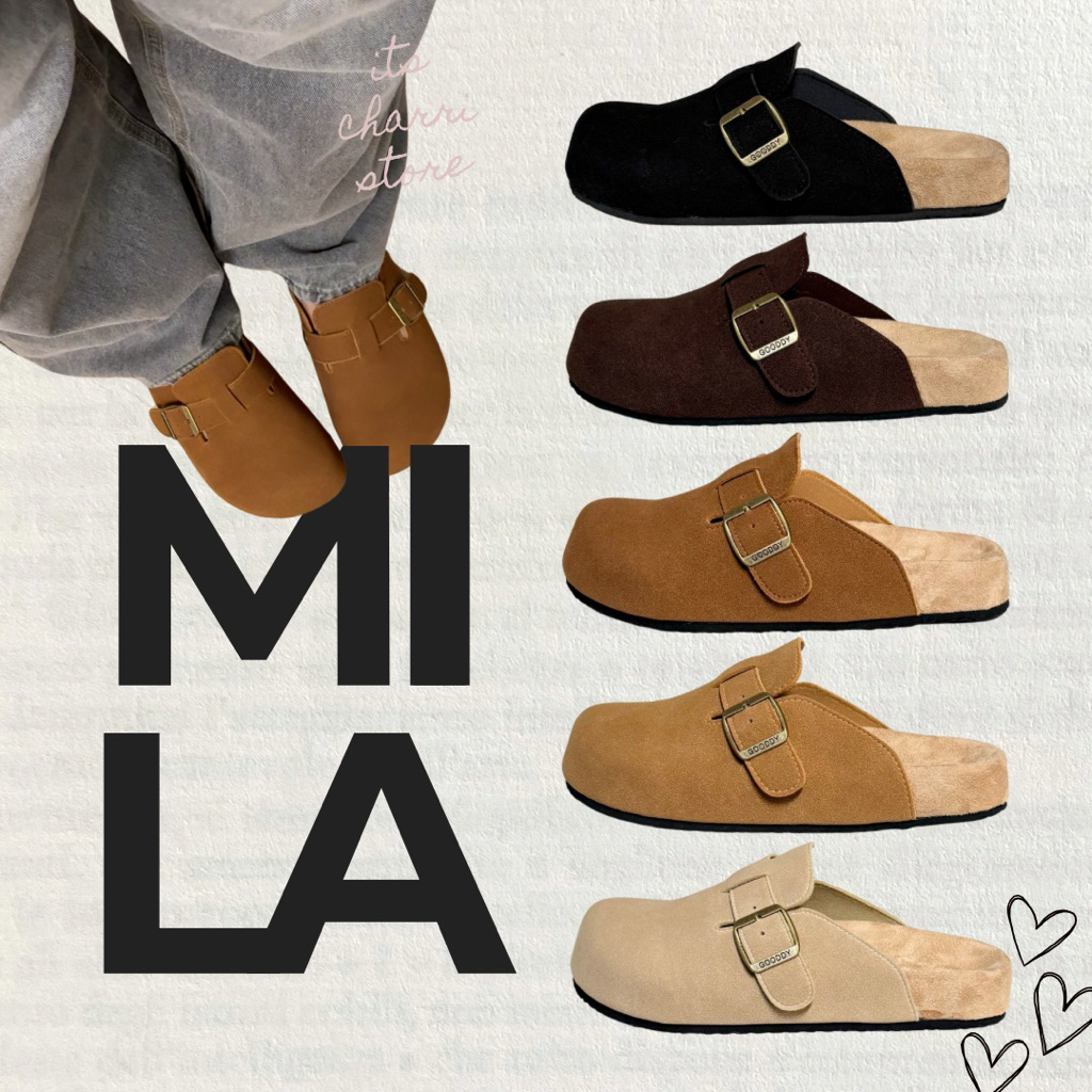 MILA (มิล่า) 016 รองเท้าแตะสวมเปิดส้น หนังกลับ+เข็มขัด งานผลิต/พร้อมส่งจากไทย +1ไซส์ด้วยนะคะ
