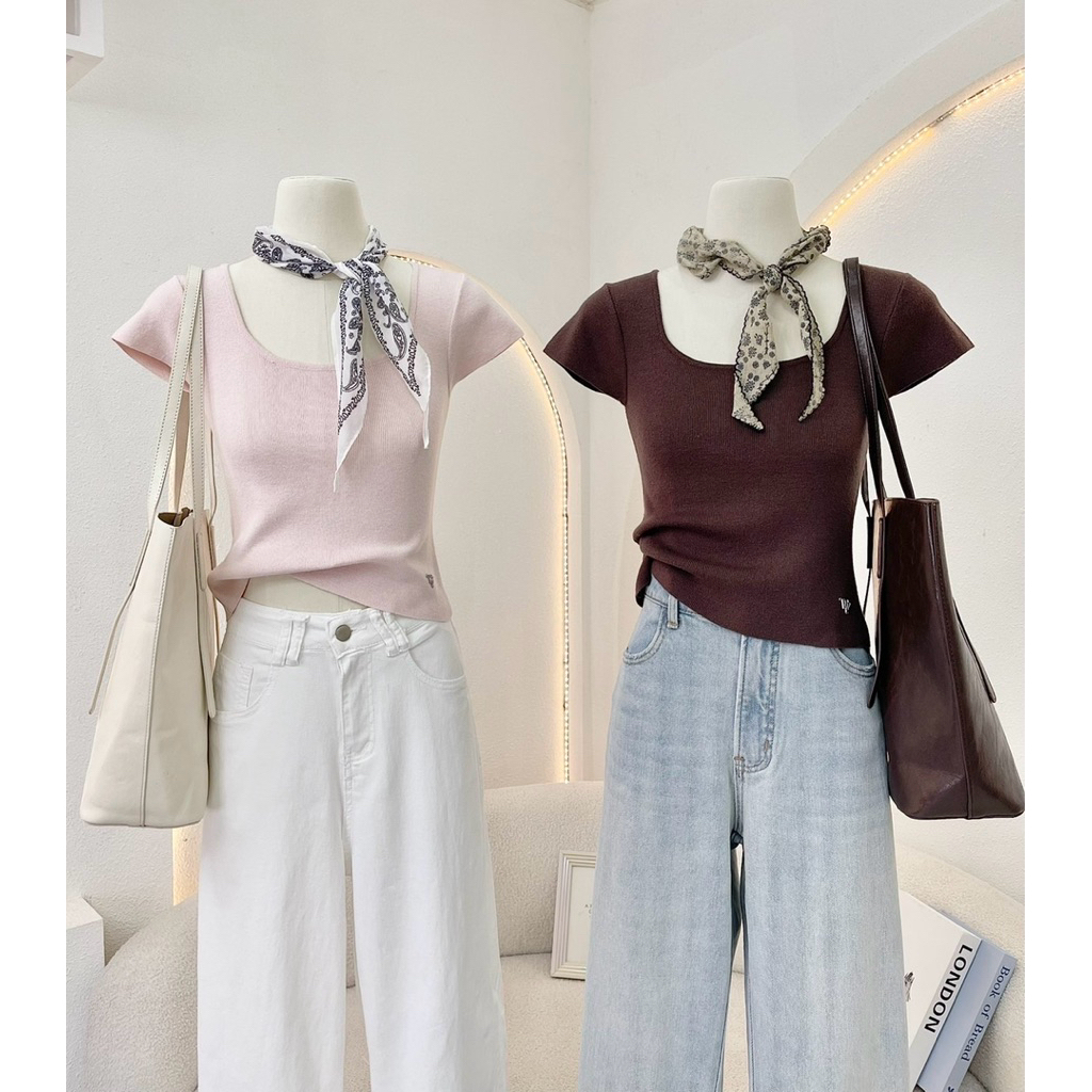 WA YA เสื้อไหมพรมเข้ารูปคอยู