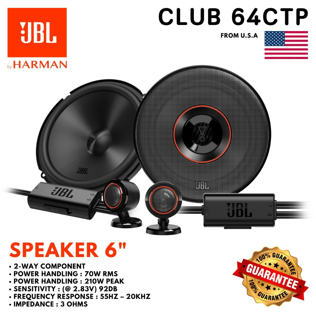 ลำโพงรถยนต์แยกชิ้น 2 ทาง JBL CLUB 64CTP  6.5 นิ้วเสียงชัดทุกมิติ รายละเอียดเสียงครบ 210 วัตต์ PEAK