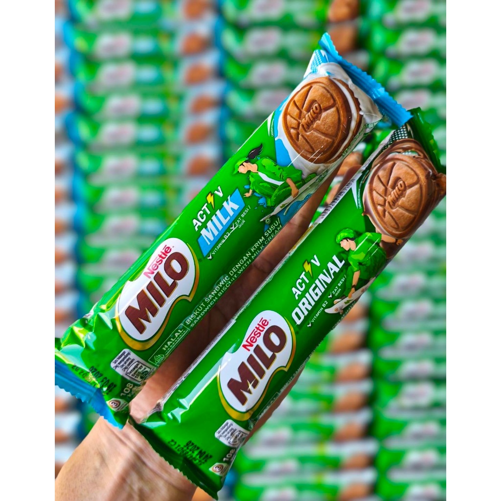 ขนมบิสกิตไมโลMilo Sandwich Biscuit With Chocolate Malt 104กรัม