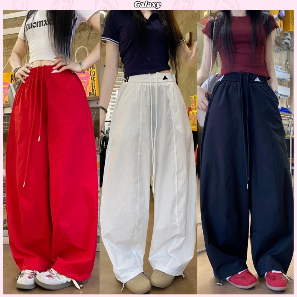 กางเกงผู้หญิง กางเกงขายาว สุดชิค ปลายขามีสายเชือก เอวยืดได้ ดูผอม #010281