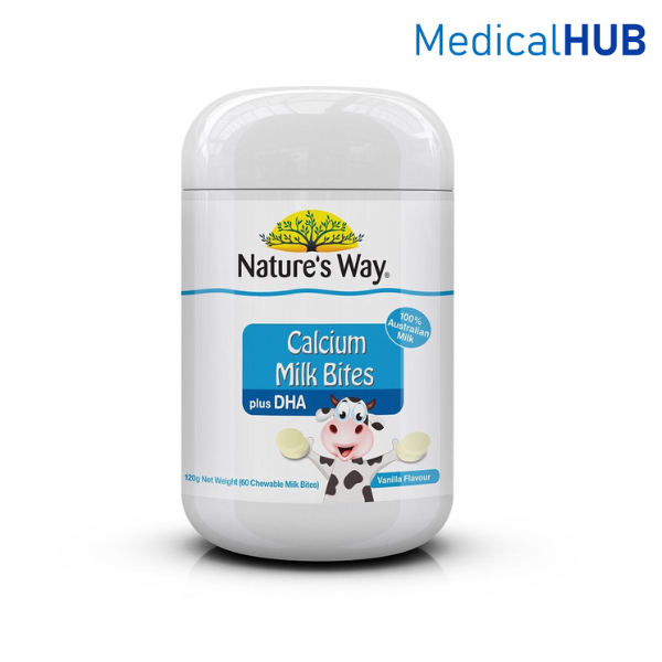 Nature's Way Calcium Milk Bites + DHA เนเจอร์สเวย์ แคลเซียม 10 เท่า ชนิดเคี้ยว 60 เม็ด 17790